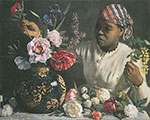 Gemaelde Reproduktion von Frederic Bazille, Afrikanische Frau mit Pfingstrosen