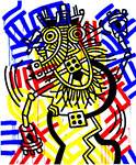 Gemälde Reproduktion von Keith Haring Rot, Gelb und Blau