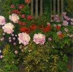 Gemaelde Reproduktion von Koloman Moser, Blühende Blumen mit Gartenzaun