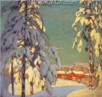 Gemälde Reproduktion von Lawren Harris Winterlandschaft mit Pink House