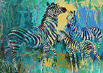 Gemälde Reproduktion von Leroy Neiman Die Familie der Zebra