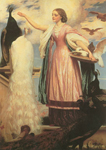 Gemälde Reproduktion von Lord Frederic Leighton Ein Mädchen, das Pfauen füttert