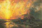 Gemaelde Reproduktion von Thomas Moran, Die rote Sonne, die feurig abstieg, brannte