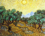 Gemälde Reproduktion von Vincent Van Gogh Oliven mit gelbem Himmel und Sonne