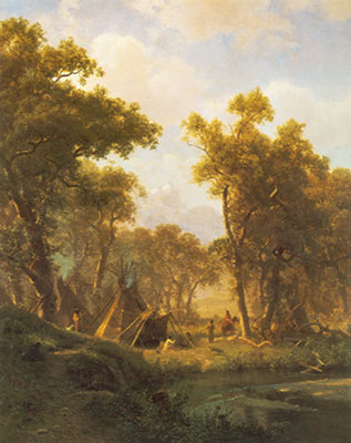 Albert Bierstadt Camping indio, pueblo shoshone reproduccione de cuadro