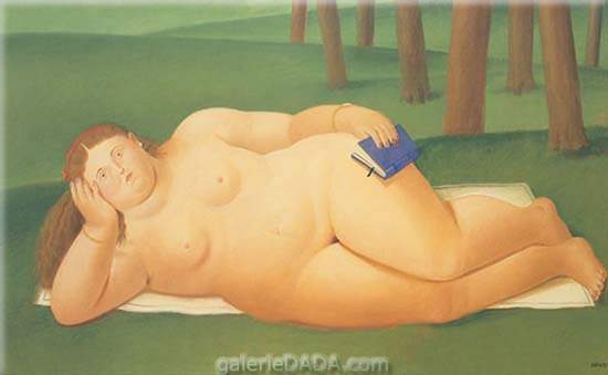 Fernando Botero Mujer reclinada con un libro reproduccione de cuadro