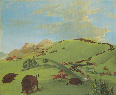 George Catlin Buffalo Chase, boca de Yellowstone reproduccione de cuadro