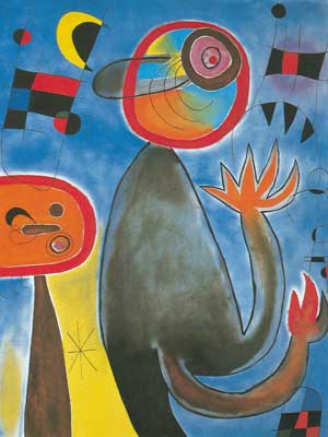 Joan Miro Las escaleras cruzan el cielo azul en un Wheel of Fire reproduccione de cuadro