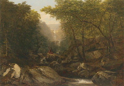 John Frederic Kensett Cascada en el bosque con indios reproduccione de cuadro