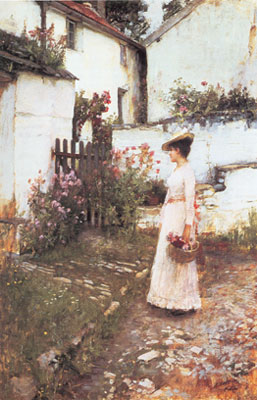 John William Waterhouse Reunir a los Flowers en un jardín de Devonshire reproduccione de cuadro