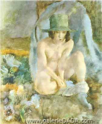 Jules Pascin Desnudo con un sombrero verde reproduccione de cuadro