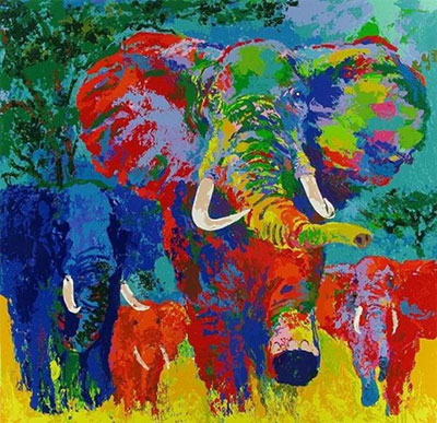 Leroy Neiman Carga de elefante reproduccione de cuadro