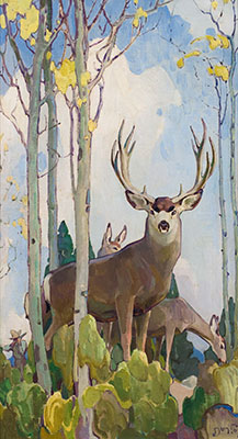 W. Herbert Dunton Mule Deer Buck y Doe reproduccione de cuadro