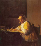 Johannes Vermeer Una dama escribiendo reproduccione de cuadro