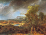 Harmenszoon Rembrandt, Paisaje con un Obelisco Reproducciones de cuadro