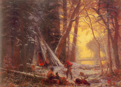 Albert Bierstadt Camp de chasseurs d'orignaux, Nova Scoti reproduction-de-tableau