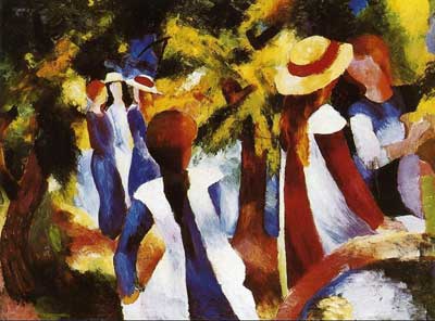 August Macke Les filles dans la forêt reproduction-de-tableau