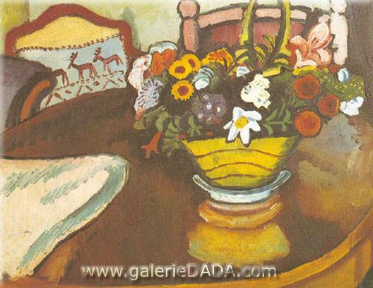 August Macke Nature morte avec coussin de cerf et fleurs reproduction-de-tableau