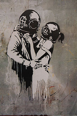 Banksy Amoureux des plongeurs reproduction-de-tableau