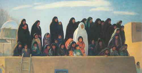 Bert Geer Phillips Spectateurs au cérémonial hivernal Taos Pueblo reproduction-de-tableau