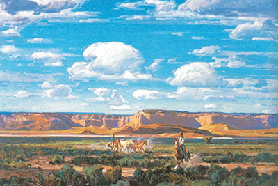 Carl Oscar Borg Navajo Horsemen dans la vallée de Chinlee reproduction-de-tableau