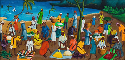 Castera Bazile Marché haïtien par mer reproduction-de-tableau