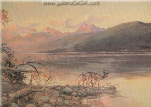 Charles M. Russell Cerf au lac McDonald reproduction-de-tableau