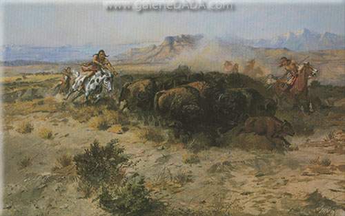 Charles M. Russell Chasse au bison n ° 26 reproduction-de-tableau