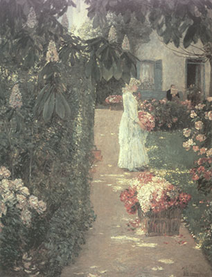 Childe Hassam Cueillir des fleurs dans un jardin à la française reproduction-de-tableau