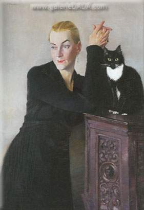 Conrad Felixmuller Femme avec un chat reproduction-de-tableau