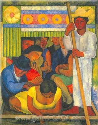 Diego Rivera Le canoë fleuri reproduction-de-tableau