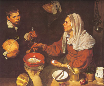 Diego Rodriguez de Silva Velazquez Vieille femme cuisinant des œufs reproduction-de-tableau