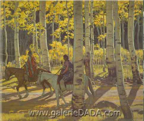 E. Martin Hennings Par l'intermédiaire d'Aspens éclairé par le soleil reproduction-de-tableau