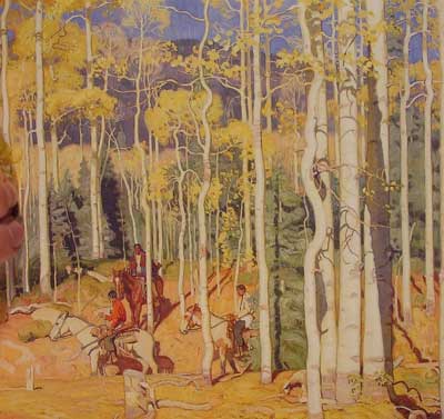 E. Martin Hennings à travers les Aspens reproduction-de-tableau