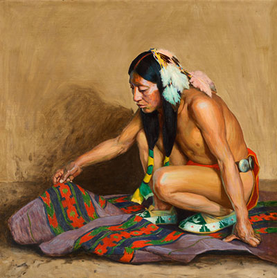 Eanger Irving Couse Un Indien examine une couverture reproduction-de-tableau