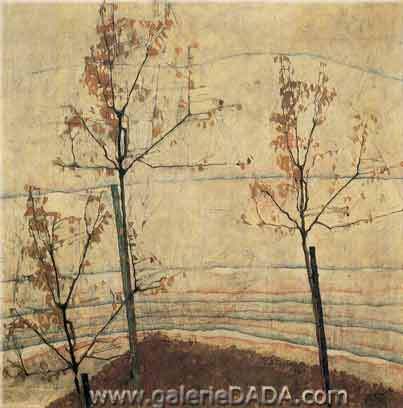 Egon Schiele Arbres d'automne reproduction-de-tableau