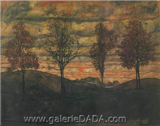 Egon Schiele Quatre arbres reproduction-de-tableau