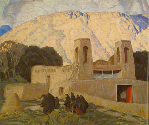 Ernest L. Blumenschein église à Chimayo reproduction-de-tableau