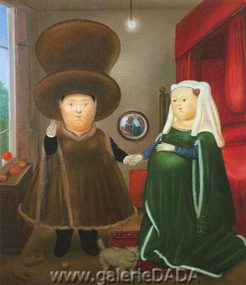 Fernando Botero Le mariage Arnolofini reproduction-de-tableau