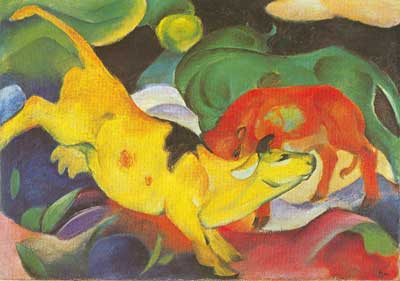 Franz Marc Vaches jaunes, rouges, vertes reproduction-de-tableau