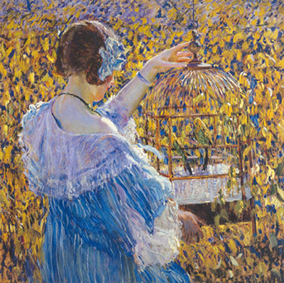 Frederick Frieseke La cage à oiseaux reproduction-de-tableau