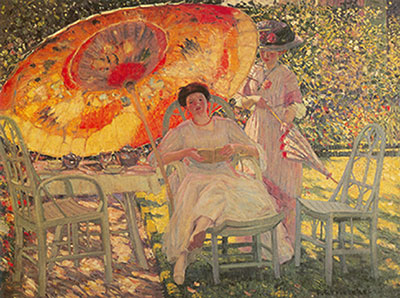 Frederick Frieseke Le jardin parasol reproduction-de-tableau