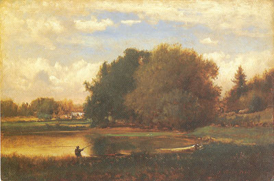 George Innes Paysage avec Man Fishing reproduction-de-tableau