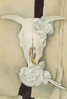 Georgia OKeeffe Crâne de vaches avec Calico Roses reproduction-de-tableau