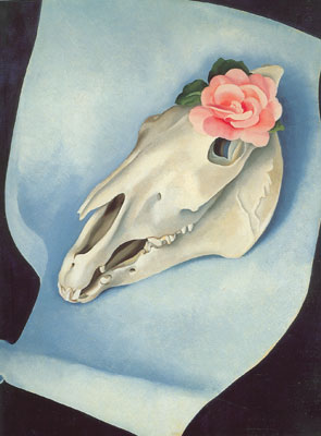 Georgia OKeeffe Horses Skull avec Rose Rose reproduction-de-tableau