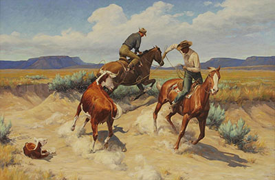 Irvin Shorty Shope Roping a Wild One reproduction-de-tableau