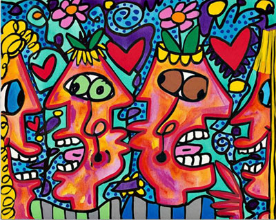 James Rizzi Une fine ligne entre la haine de l'amour reproduction-de-tableau