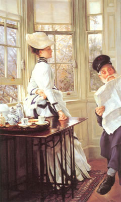 James Tissot Lire les nouvelles reproduction-de-tableau