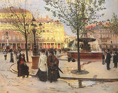 Jean Beraud En dehors du Théâtre-Francais reproduction-de-tableau