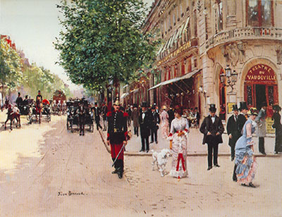 Jean Beraud à l'extérieur du théâtre du vaudeville reproduction-de-tableau